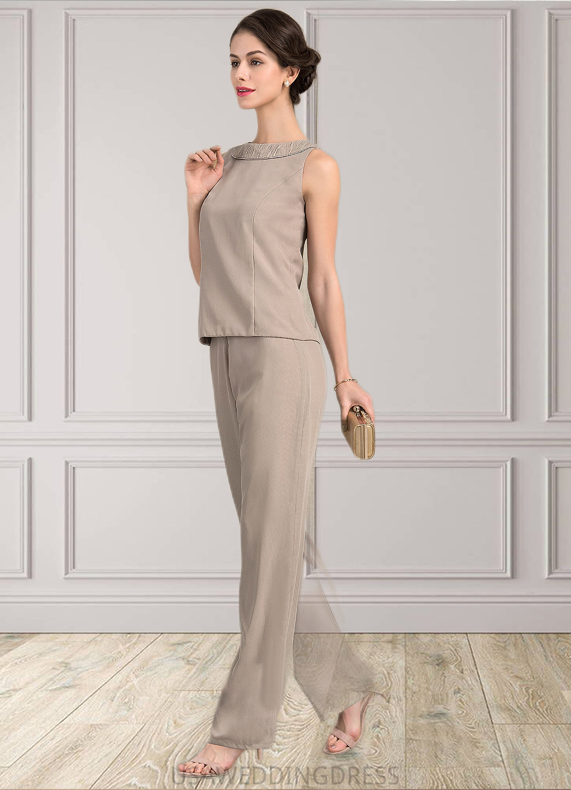 Sydney A-Line/Princess Scoop Neck Floor-Length Chiffon Mother of the Bride Two-piece outfit With Lace DS126P0014848