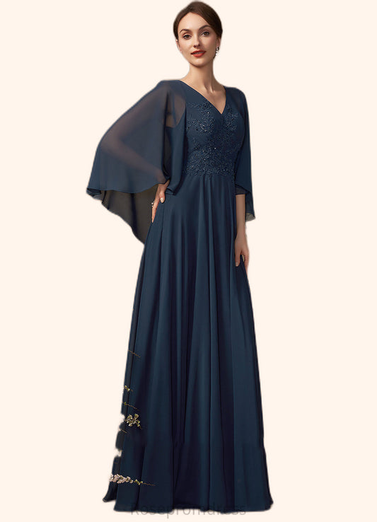 Shayla A-Line V-neck Floor-Length Chiffon Lace Mother of the Bride Dress With Beading Sequins SRS126P0014849