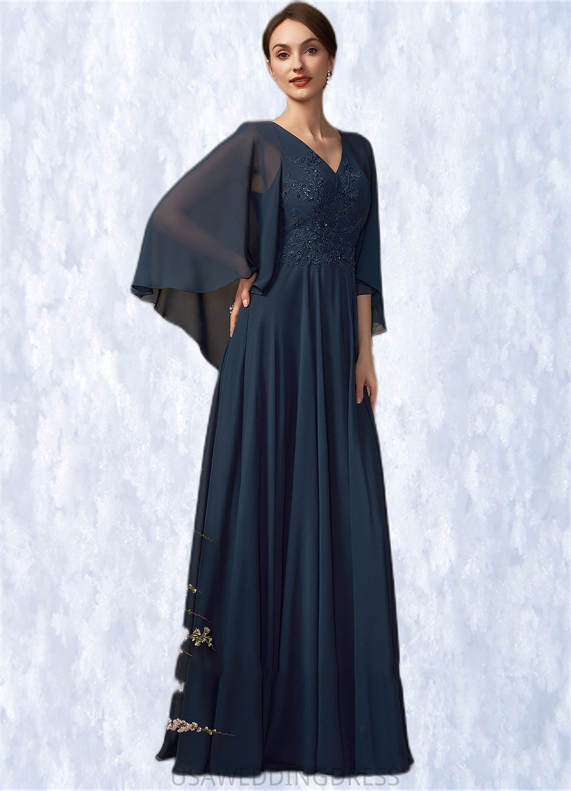 Peyton A-Line V-neck Floor-Length Chiffon Lace Mother of the Bride Dress With Beading Sequins DS126P0014849