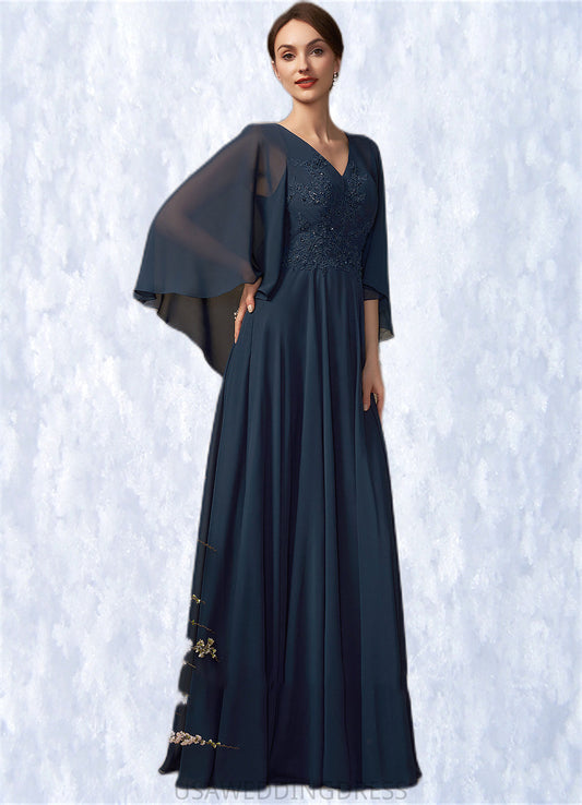 Peyton A-Line V-neck Floor-Length Chiffon Lace Mother of the Bride Dress With Beading Sequins DS126P0014849