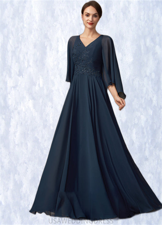 Peyton A-Line V-neck Floor-Length Chiffon Lace Mother of the Bride Dress With Beading Sequins DS126P0014849