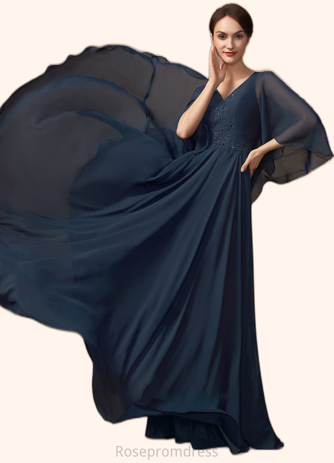 Shayla A-Line V-neck Floor-Length Chiffon Lace Mother of the Bride Dress With Beading Sequins SRS126P0014849