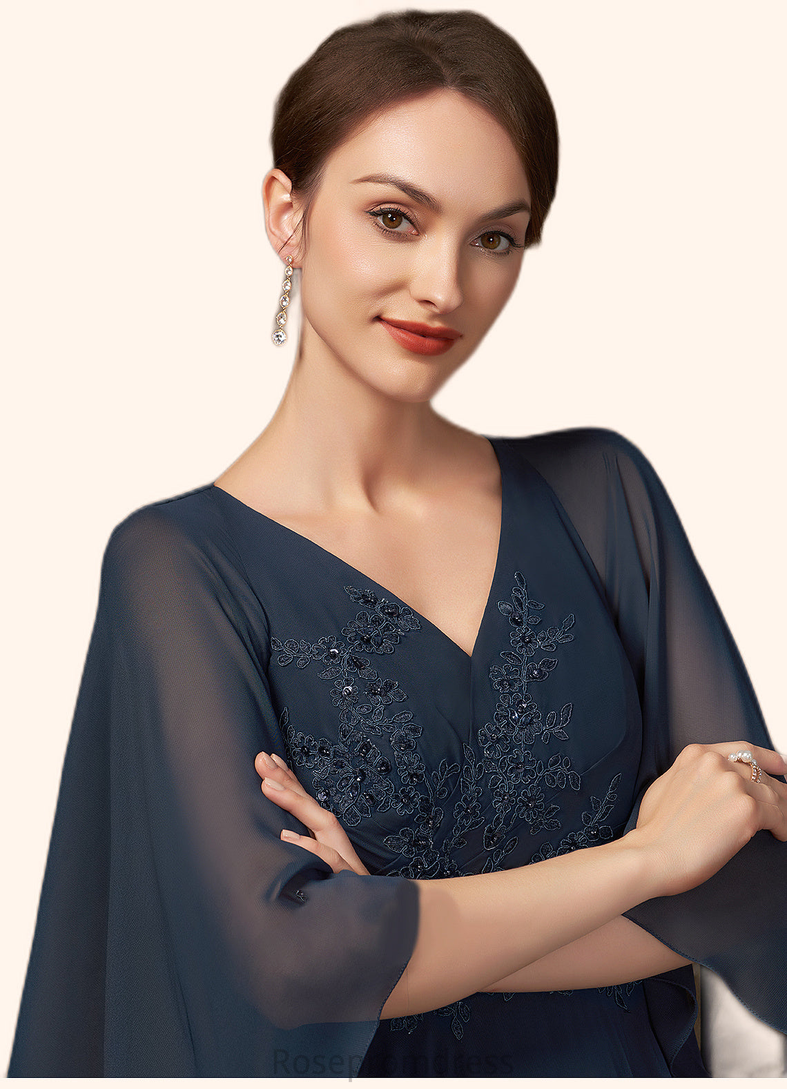 Shayla A-Line V-neck Floor-Length Chiffon Lace Mother of the Bride Dress With Beading Sequins SRS126P0014849