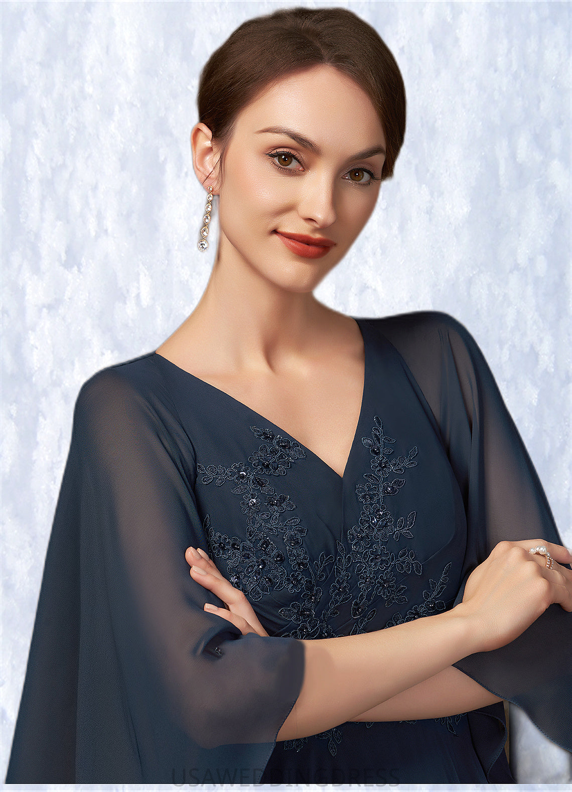 Peyton A-Line V-neck Floor-Length Chiffon Lace Mother of the Bride Dress With Beading Sequins DS126P0014849