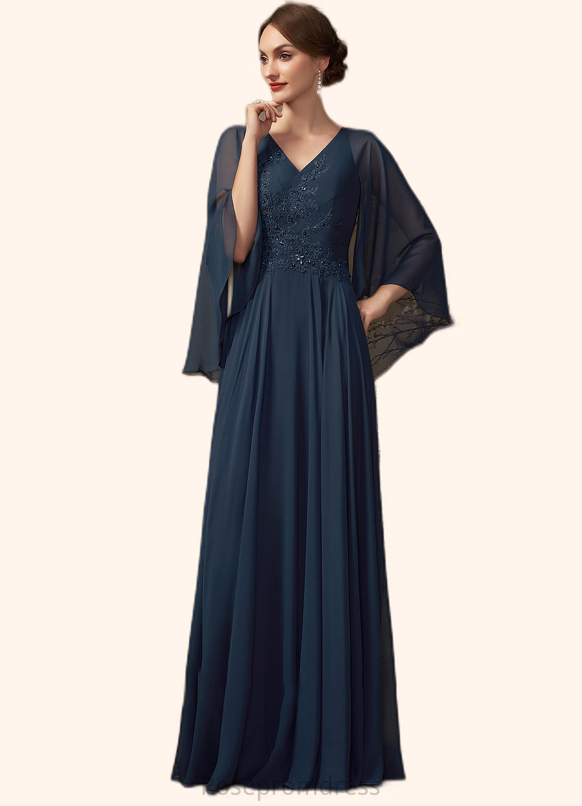 Shayla A-Line V-neck Floor-Length Chiffon Lace Mother of the Bride Dress With Beading Sequins SRS126P0014849