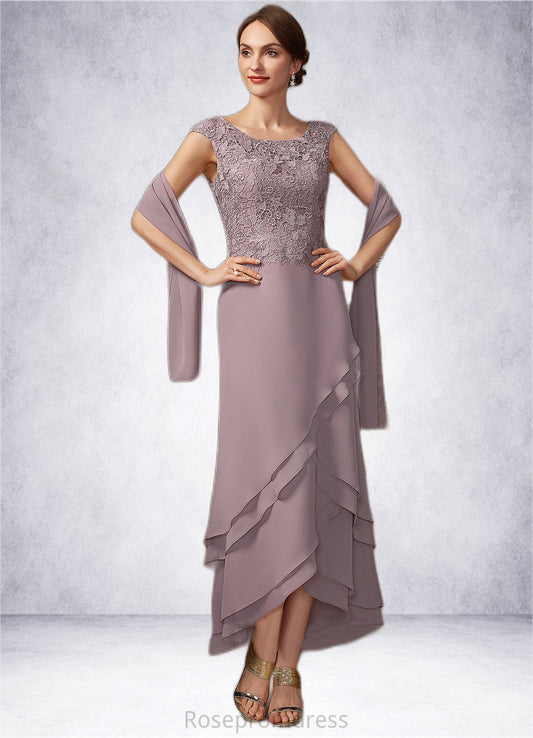 Lauretta A-Line Scoop Neck Asymmetrical Chiffon Lace Mother of the Bride Dress With Cascading Ruffles SRS126P0014850