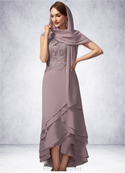 Lauretta A-Line Scoop Neck Asymmetrical Chiffon Lace Mother of the Bride Dress With Cascading Ruffles SRS126P0014850