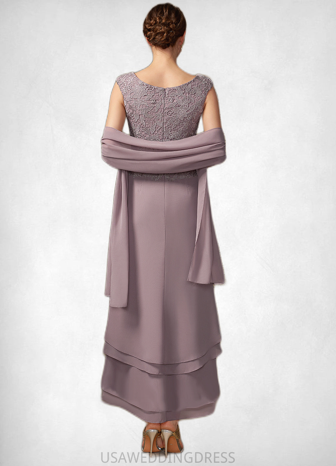 Karsyn A-Line Scoop Neck Asymmetrical Chiffon Lace Mother of the Bride Dress With Cascading Ruffles DS126P0014850