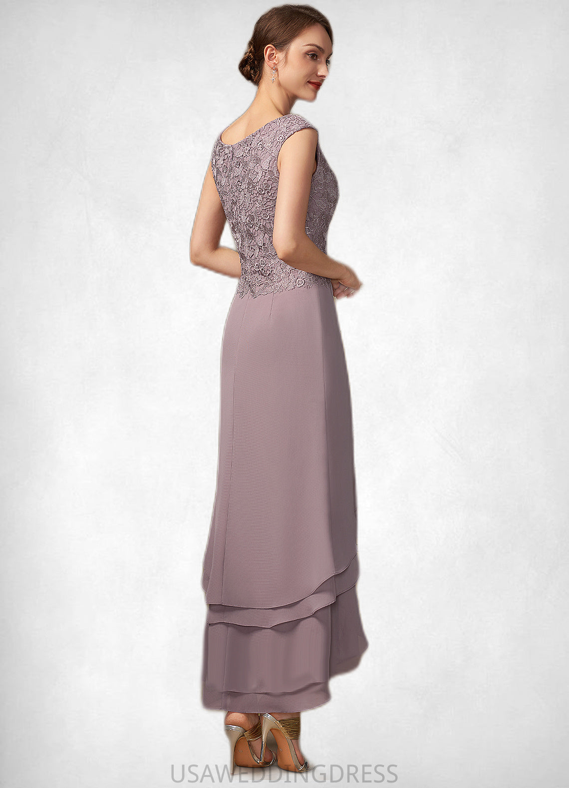 Karsyn A-Line Scoop Neck Asymmetrical Chiffon Lace Mother of the Bride Dress With Cascading Ruffles DS126P0014850