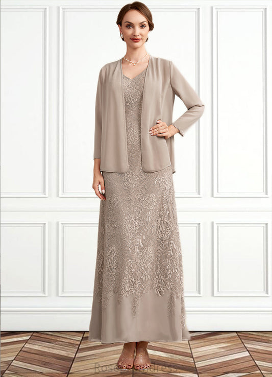 Susie A-Line V-neck Ankle-Length Chiffon Lace Mother of the Bride Dress SRS126P0014851