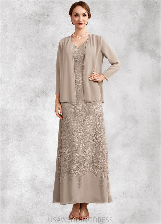 Carly A-Line V-neck Ankle-Length Chiffon Lace Mother of the Bride Dress DS126P0014851