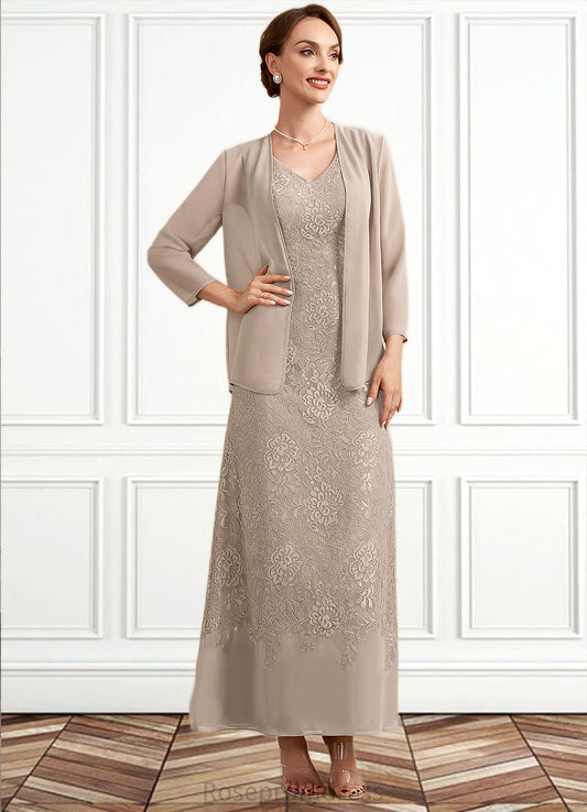 Susie A-Line V-neck Ankle-Length Chiffon Lace Mother of the Bride Dress SRS126P0014851