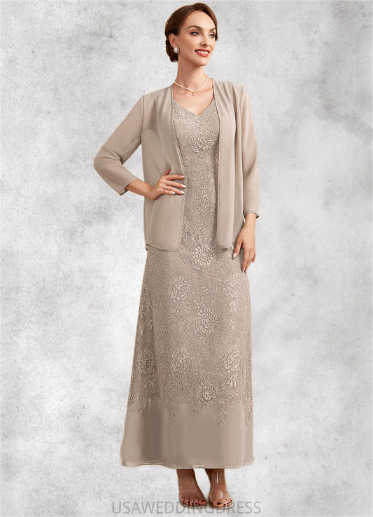 Carly A-Line V-neck Ankle-Length Chiffon Lace Mother of the Bride Dress DS126P0014851