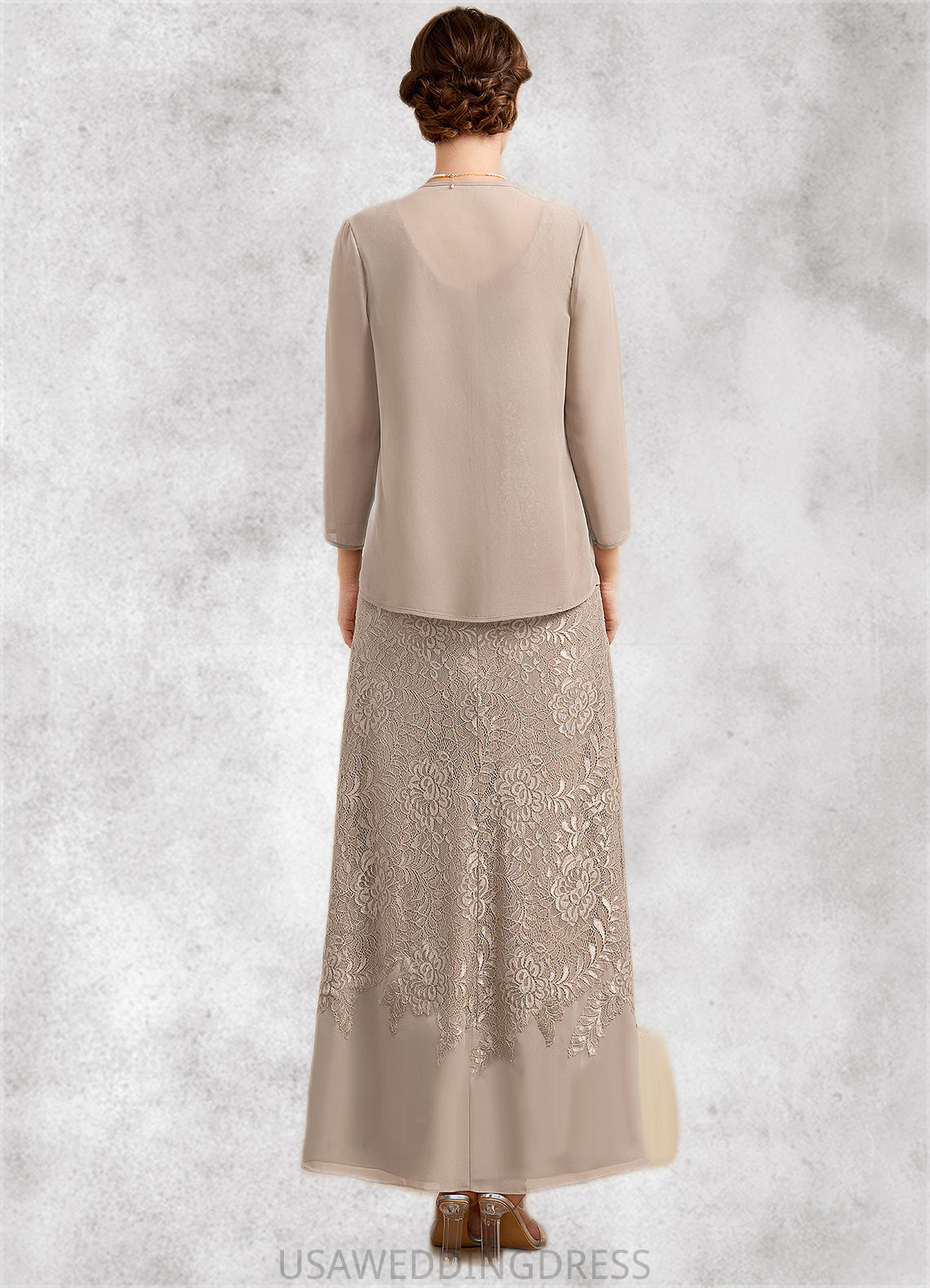 Carly A-Line V-neck Ankle-Length Chiffon Lace Mother of the Bride Dress DS126P0014851