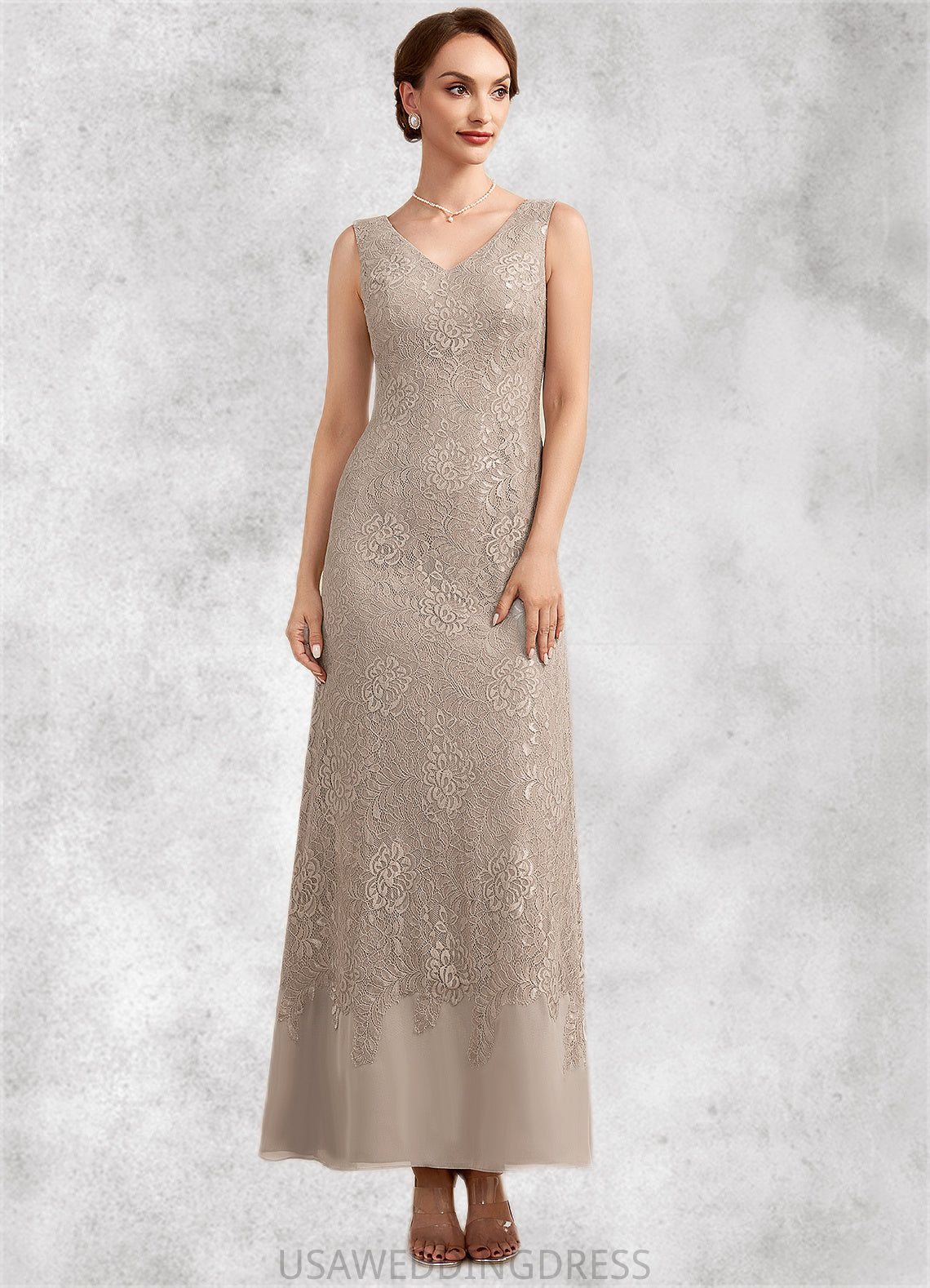 Carly A-Line V-neck Ankle-Length Chiffon Lace Mother of the Bride Dress DS126P0014851