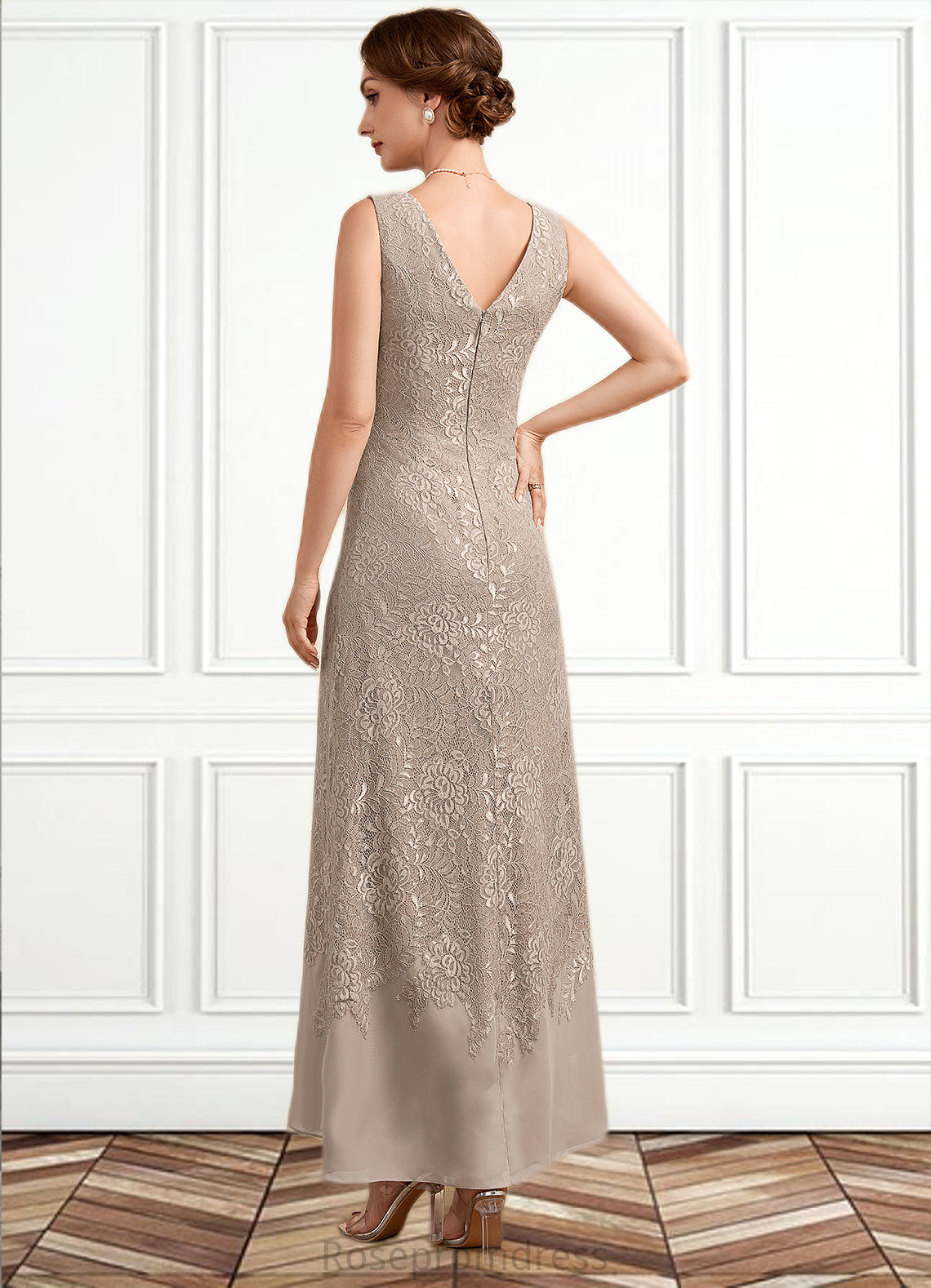 Susie A-Line V-neck Ankle-Length Chiffon Lace Mother of the Bride Dress SRS126P0014851