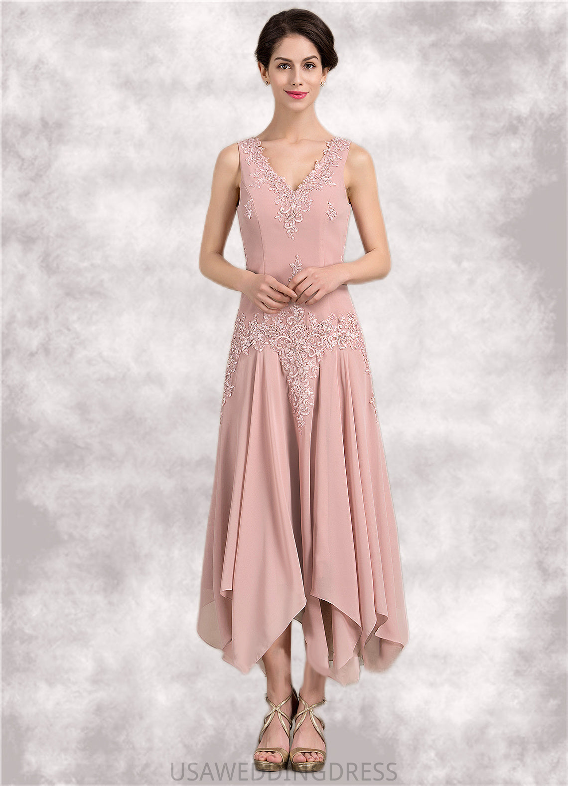 Zara A-Line V-neck Ankle-Length Chiffon Mother of the Bride Dress With Appliques Lace Sequins DS126P0014855