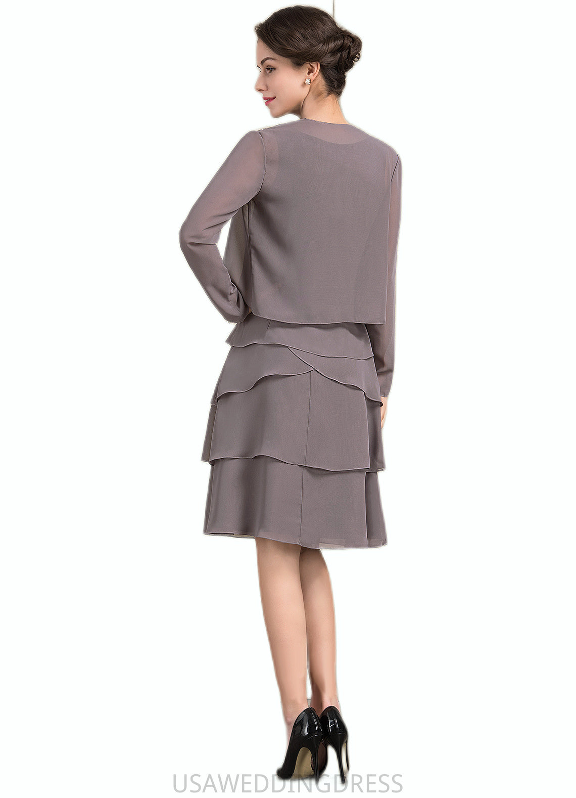 Maliyah A-Line Square Neckline Knee-Length Chiffon Mother of the Bride Dress With Beading Sequins DS126P0014856