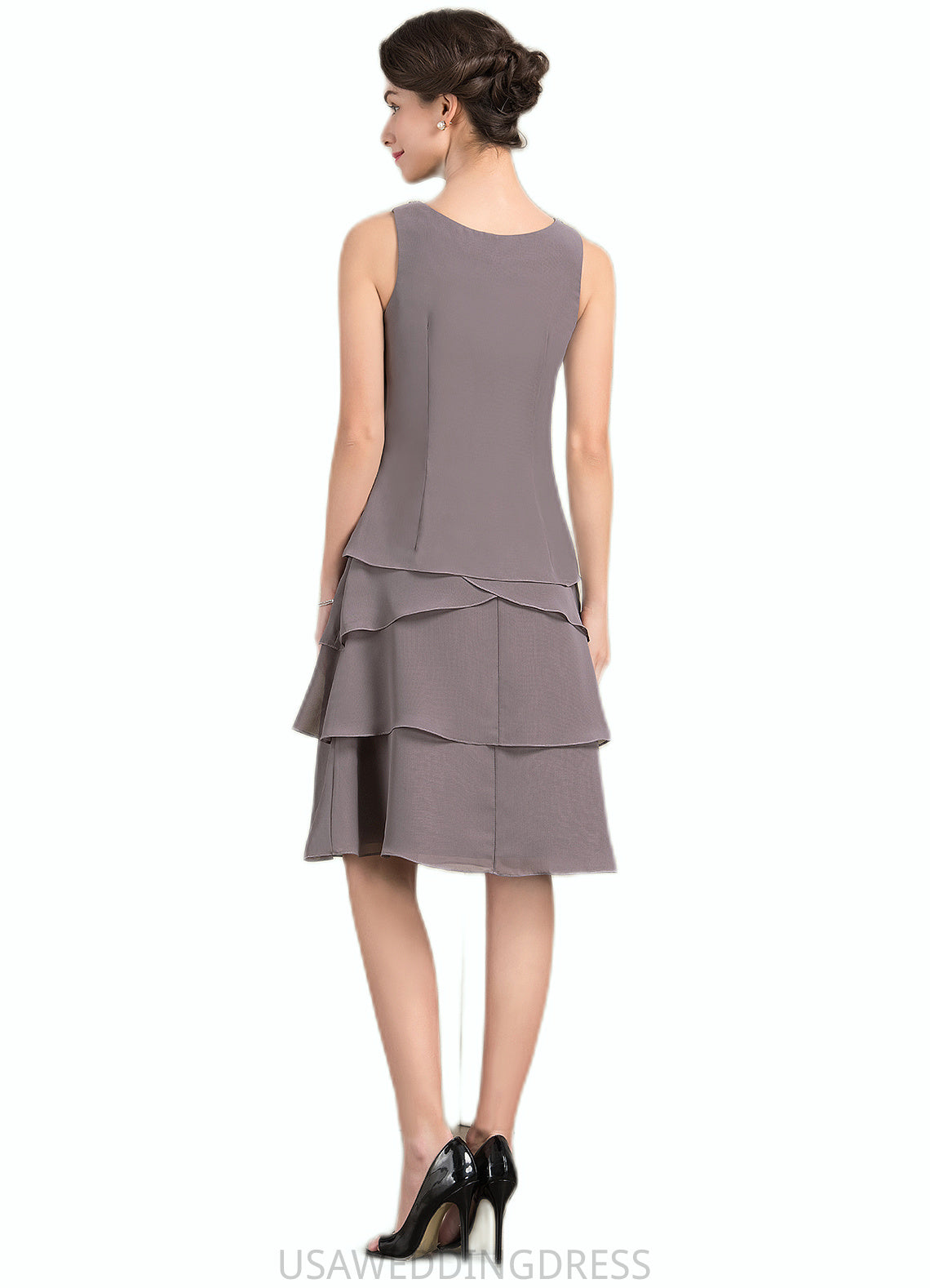 Maliyah A-Line Square Neckline Knee-Length Chiffon Mother of the Bride Dress With Beading Sequins DS126P0014856