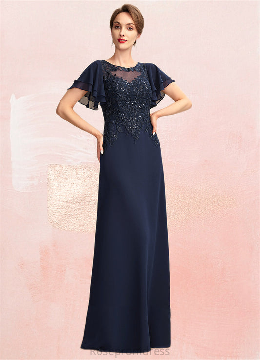 Jada A-Line Scoop Neck Floor-Length Chiffon Lace Mother of the Bride Dress With Sequins SRS126P0014857