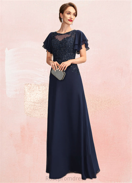 Jada A-Line Scoop Neck Floor-Length Chiffon Lace Mother of the Bride Dress With Sequins SRS126P0014857