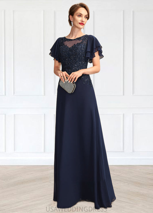 Lilian A-Line Scoop Neck Floor-Length Chiffon Lace Mother of the Bride Dress With Sequins DS126P0014857