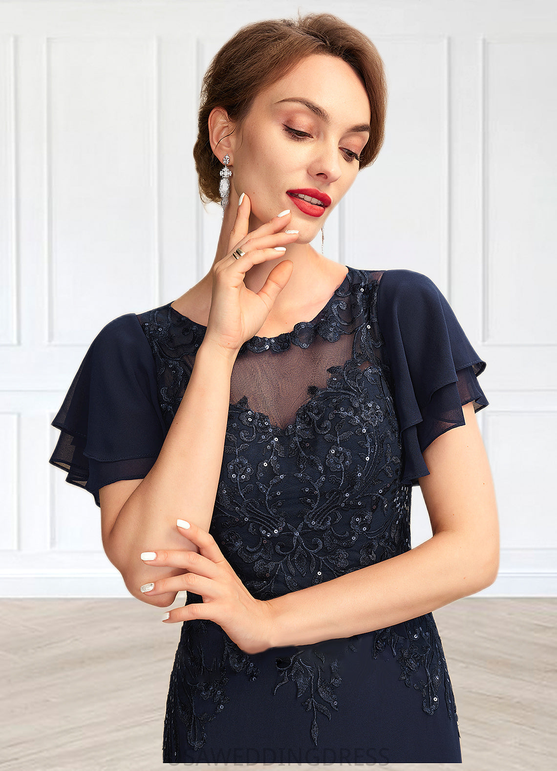 Lilian A-Line Scoop Neck Floor-Length Chiffon Lace Mother of the Bride Dress With Sequins DS126P0014857