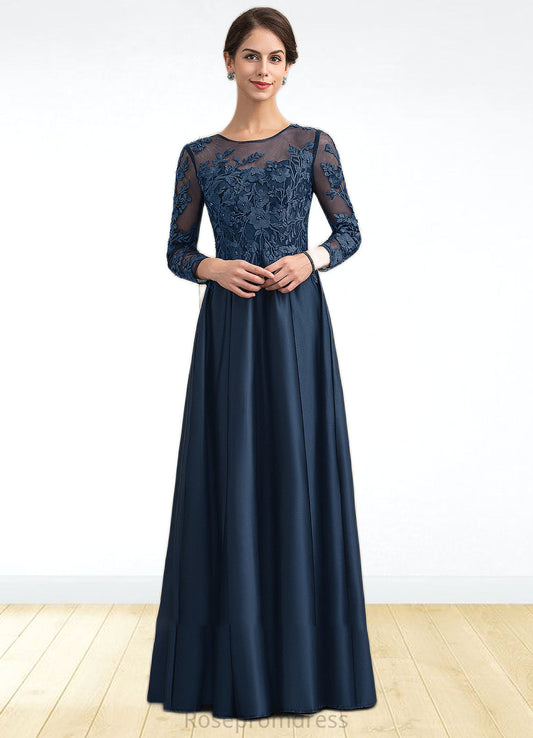 Lucia A-Line Scoop Neck Floor-Length Satin Lace Mother of the Bride Dress With Beading SRS126P0014858