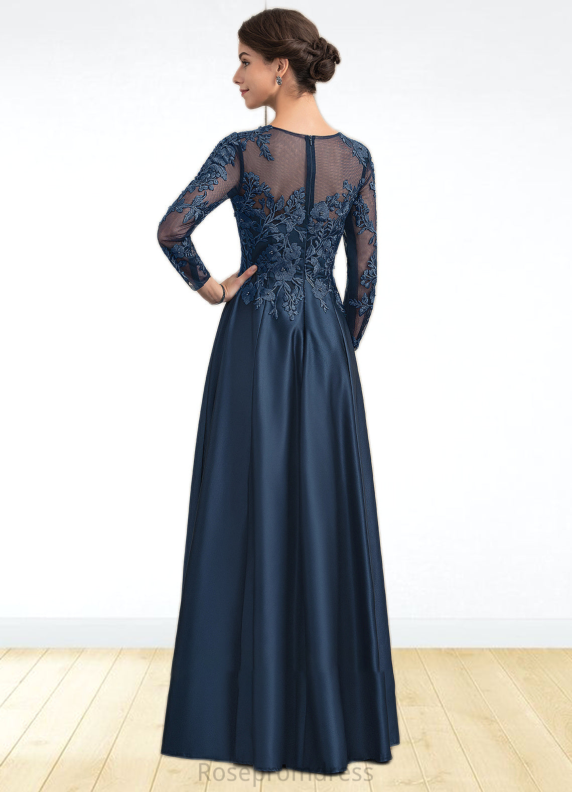 Lucia A-Line Scoop Neck Floor-Length Satin Lace Mother of the Bride Dress With Beading SRS126P0014858