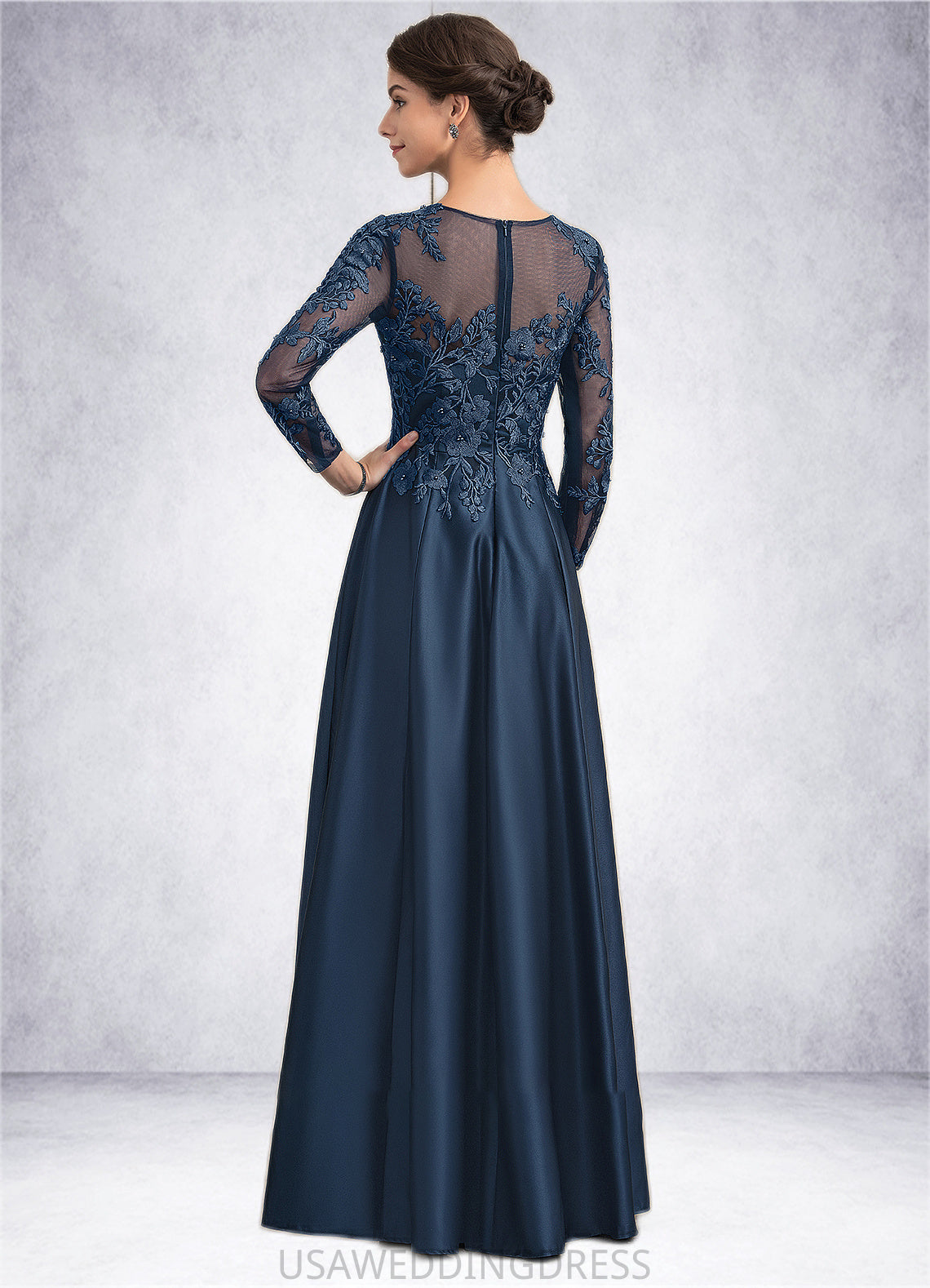 Tina A-Line Scoop Neck Floor-Length Satin Lace Mother of the Bride Dress With Beading DS126P0014858