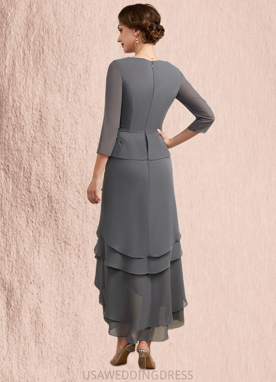 Hallie A-Line V-neck Asymmetrical Chiffon Lace Mother of the Bride Dress With Ruffle Beading Sequins DS126P0014860