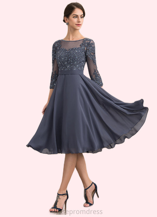 Vanessa A-Line Scoop Neck Knee-Length Chiffon Lace Mother of the Bride Dress With Beading Sequins SRS126P0014861