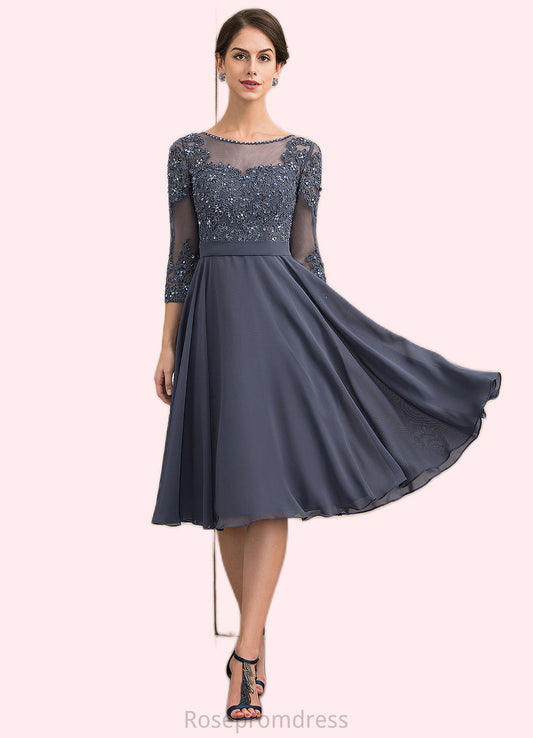 Vanessa A-Line Scoop Neck Knee-Length Chiffon Lace Mother of the Bride Dress With Beading Sequins SRS126P0014861