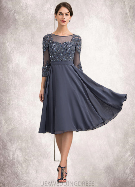 Daniela A-Line Scoop Neck Knee-Length Chiffon Lace Mother of the Bride Dress With Beading Sequins DS126P0014861