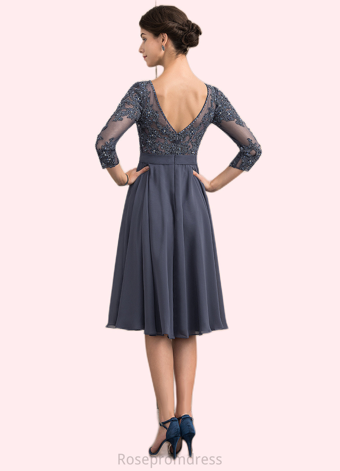 Vanessa A-Line Scoop Neck Knee-Length Chiffon Lace Mother of the Bride Dress With Beading Sequins SRS126P0014861