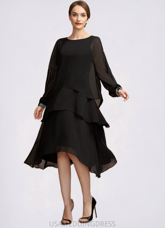 Selina A-Line Scoop Neck Asymmetrical Chiffon Mother of the Bride Dress With Beading DS126P0014862