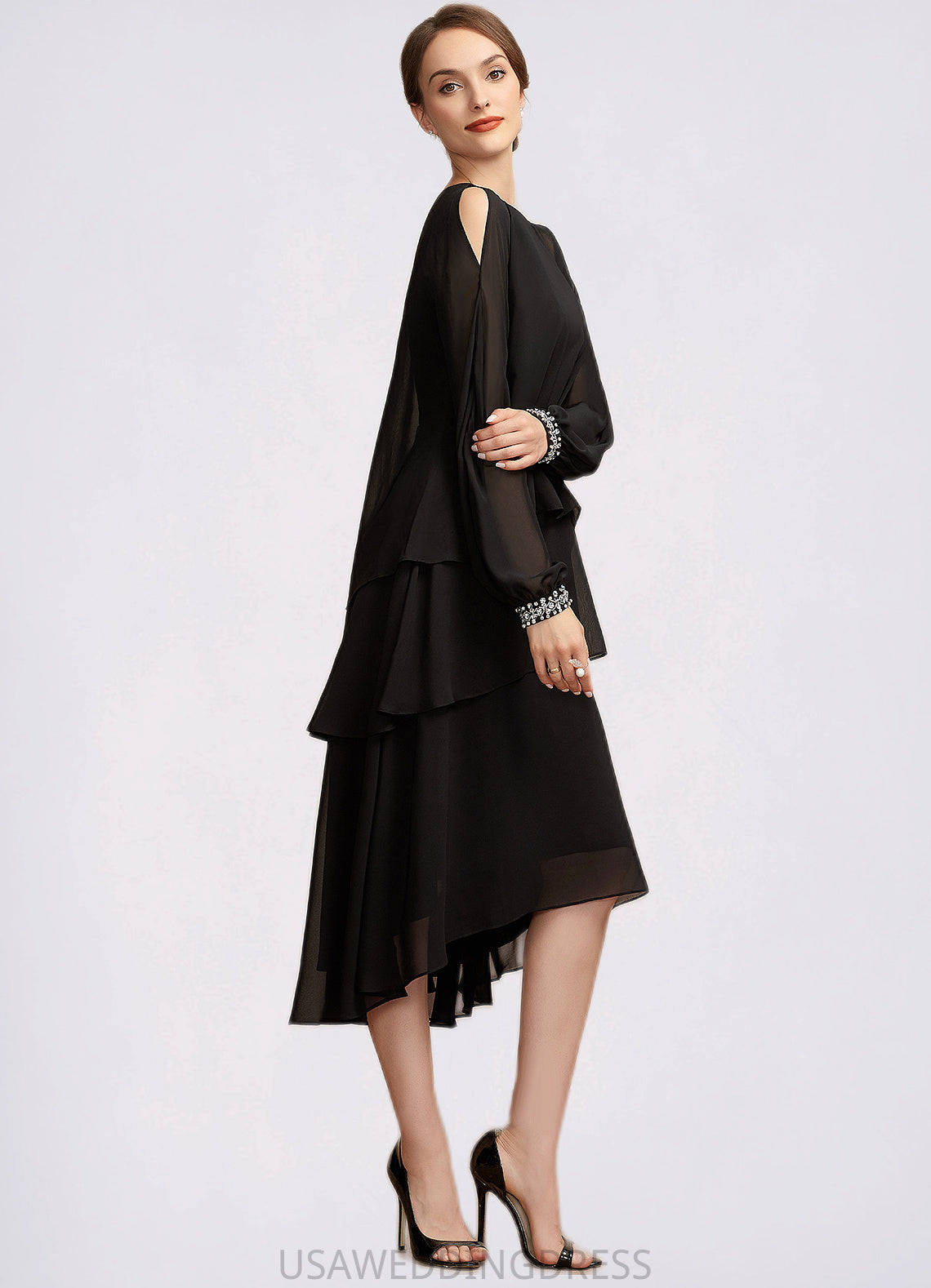 Selina A-Line Scoop Neck Asymmetrical Chiffon Mother of the Bride Dress With Beading DS126P0014862