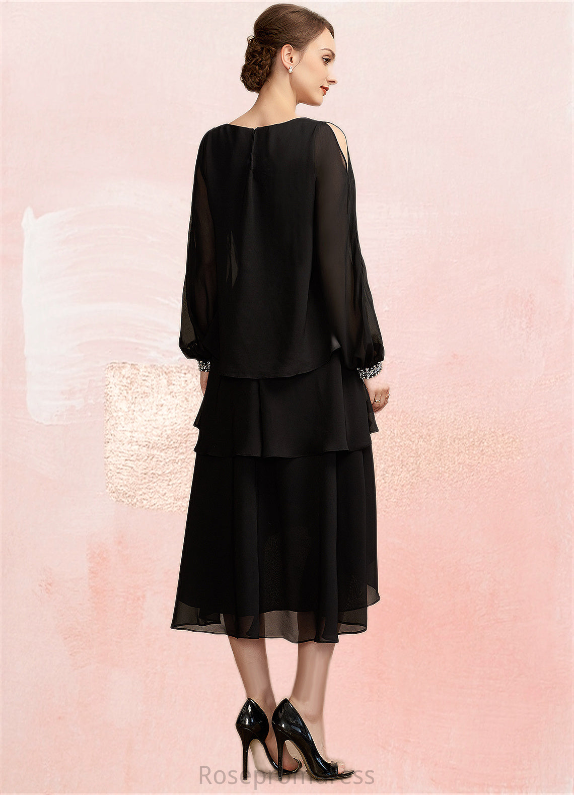 Scarlett A-Line Scoop Neck Asymmetrical Chiffon Mother of the Bride Dress With Beading SRS126P0014862