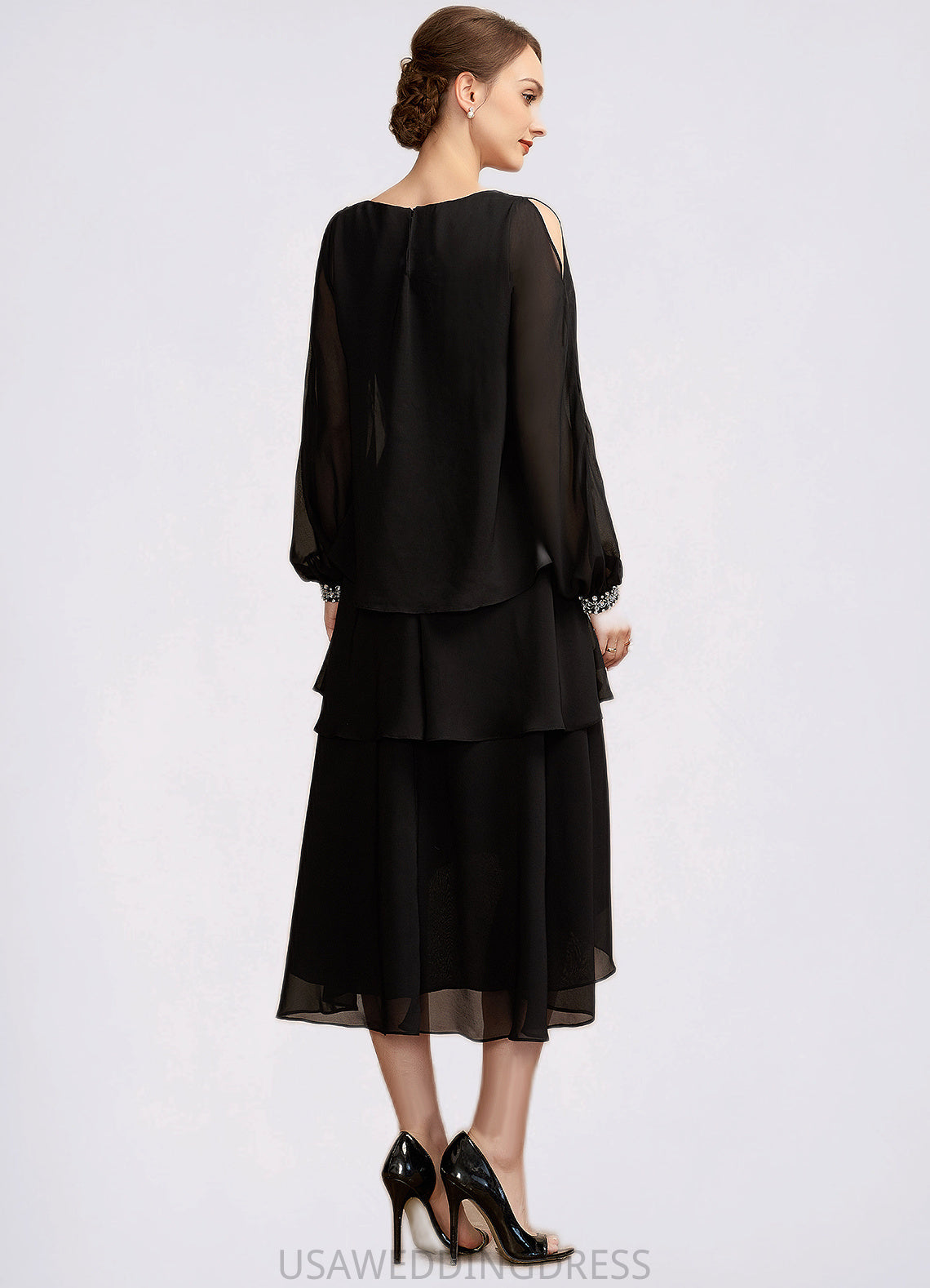 Selina A-Line Scoop Neck Asymmetrical Chiffon Mother of the Bride Dress With Beading DS126P0014862