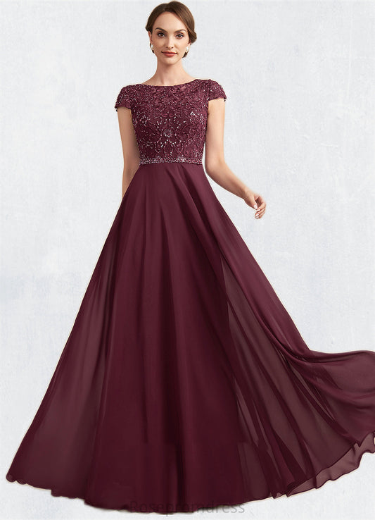 Heidi A-Line Scoop Neck Floor-Length Chiffon Lace Mother of the Bride Dress With Beading Sequins SRS126P0014863