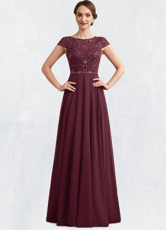 Heidi A-Line Scoop Neck Floor-Length Chiffon Lace Mother of the Bride Dress With Beading Sequins SRS126P0014863