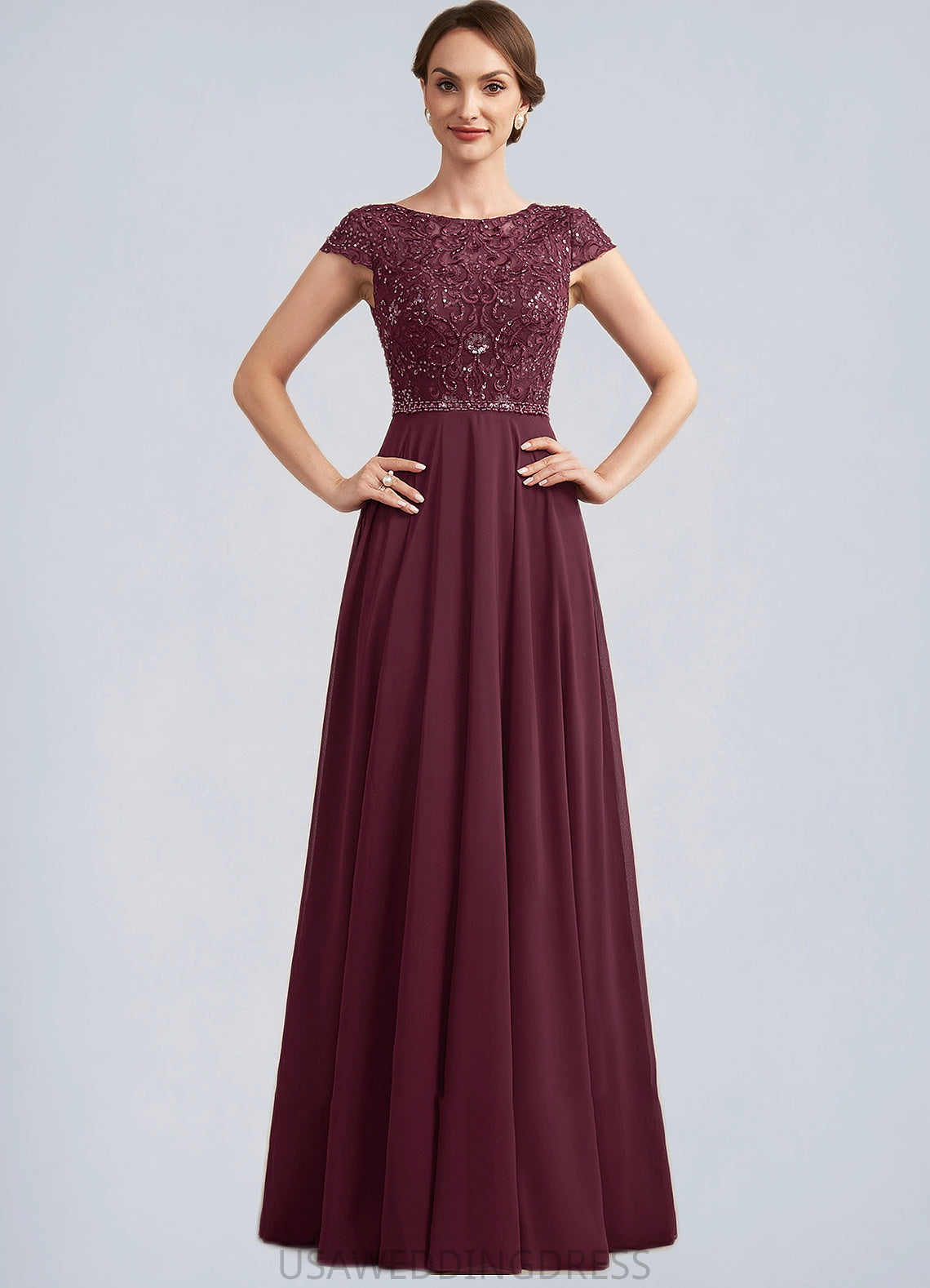 Valentina A-Line Scoop Neck Floor-Length Chiffon Lace Mother of the Bride Dress With Beading Sequins DS126P0014863