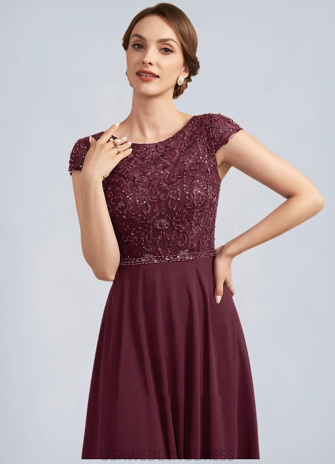 Valentina A-Line Scoop Neck Floor-Length Chiffon Lace Mother of the Bride Dress With Beading Sequins DS126P0014863