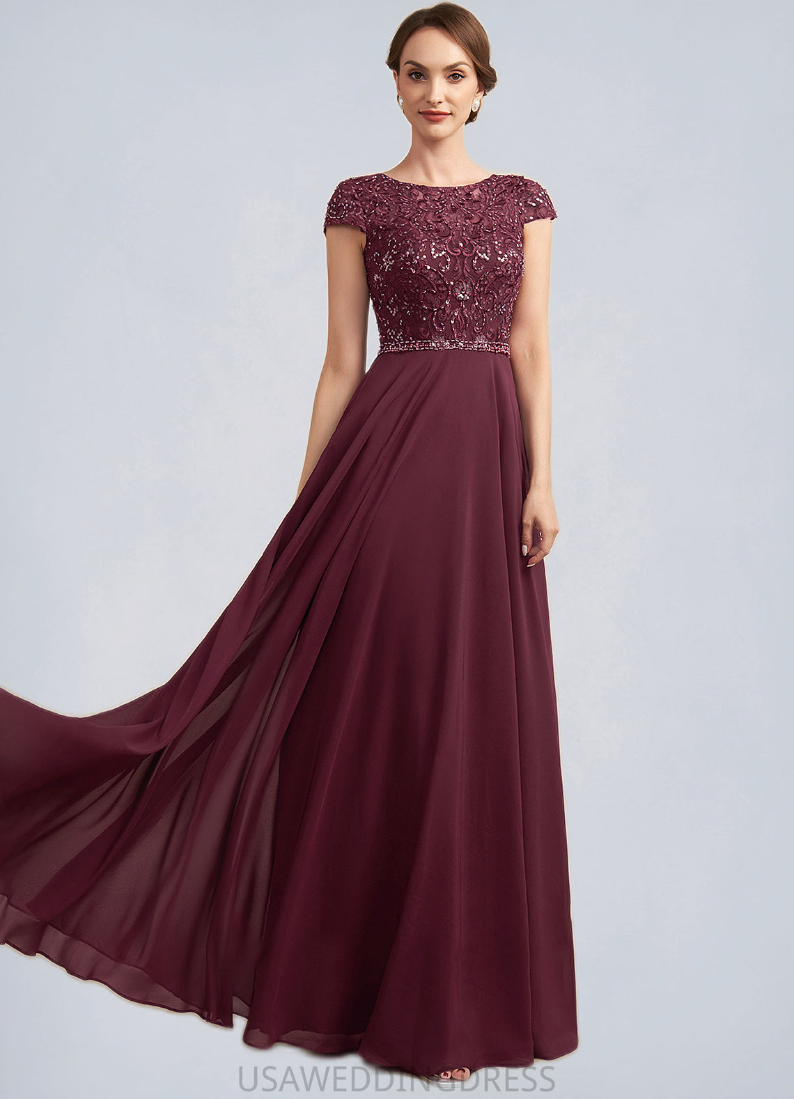 Valentina A-Line Scoop Neck Floor-Length Chiffon Lace Mother of the Bride Dress With Beading Sequins DS126P0014863
