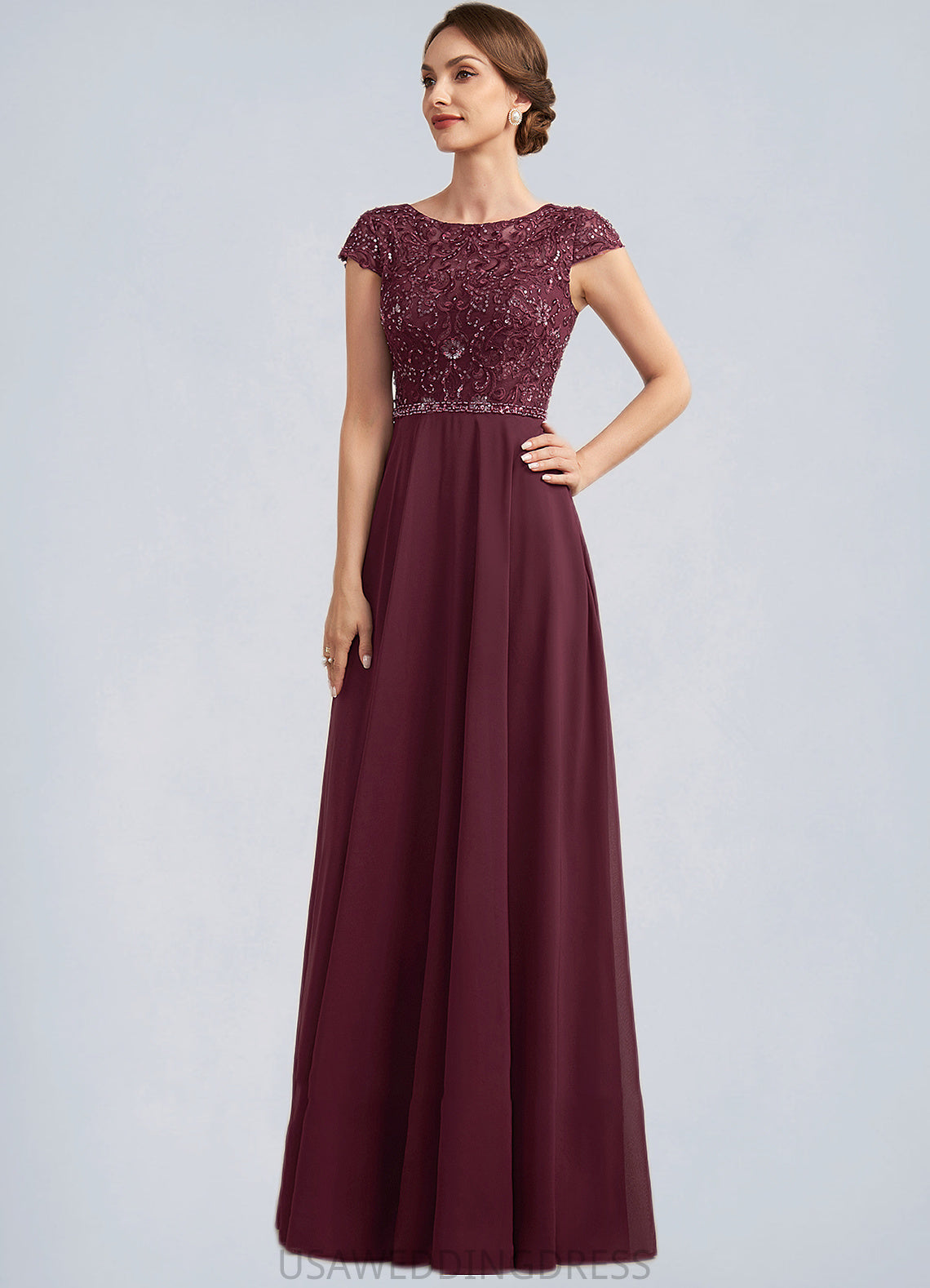 Valentina A-Line Scoop Neck Floor-Length Chiffon Lace Mother of the Bride Dress With Beading Sequins DS126P0014863