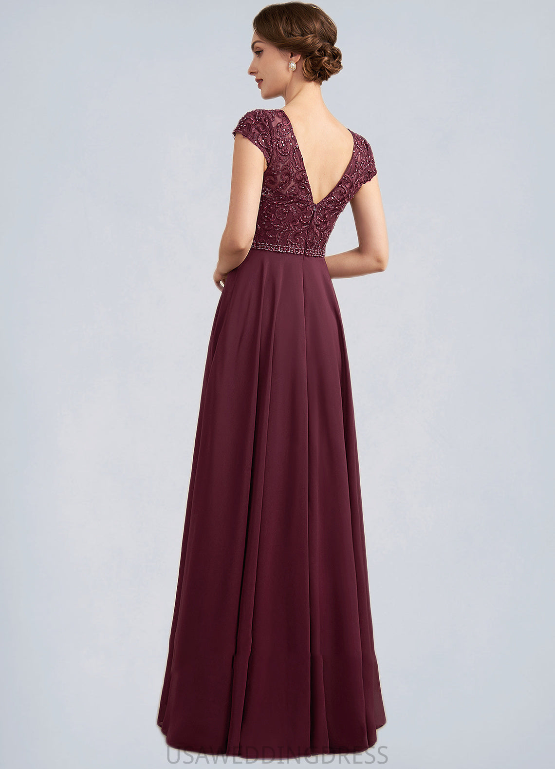 Valentina A-Line Scoop Neck Floor-Length Chiffon Lace Mother of the Bride Dress With Beading Sequins DS126P0014863