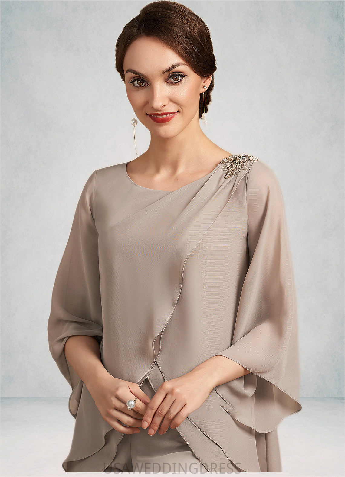 Polly Jumpsuit/Pantsuit Scoop Neck Floor-Length Chiffon Mother of the Bride Dress DS126P0014864