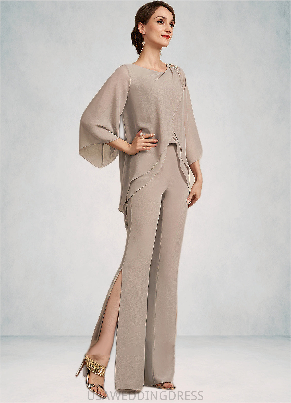 Polly Jumpsuit/Pantsuit Scoop Neck Floor-Length Chiffon Mother of the Bride Dress DS126P0014864