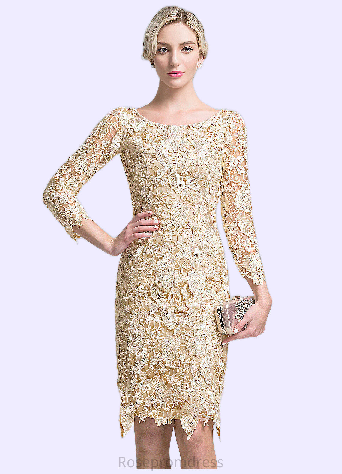 Jordin Sheath/Column Scoop Neck Knee-Length Lace Mother of the Bride Dress SRS126P0014865