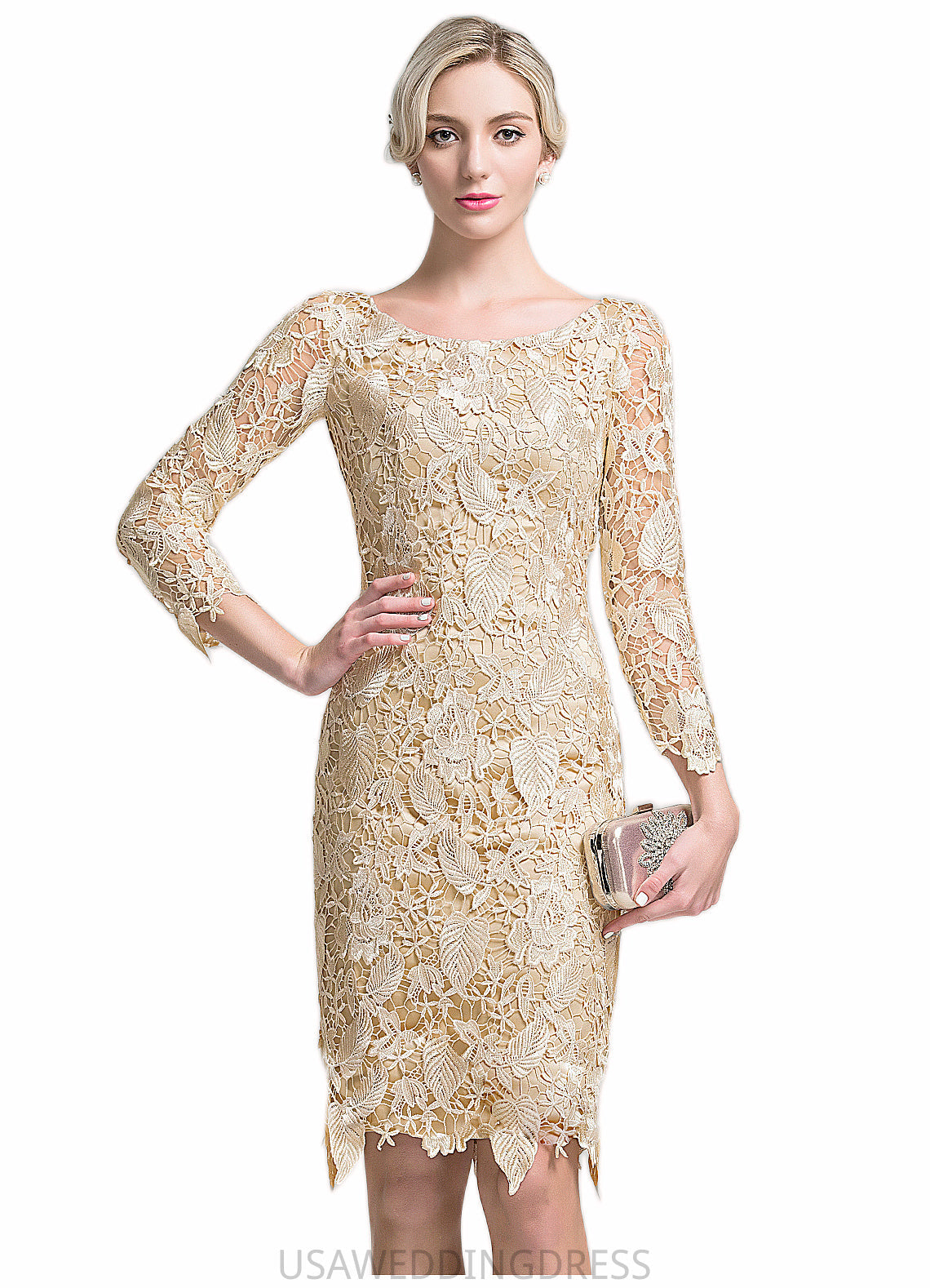Bethany Sheath/Column Scoop Neck Knee-Length Lace Mother of the Bride Dress DS126P0014865